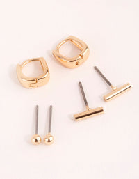 Gold Geometric Stud & Huggie Earring Pack - link has visual effect only