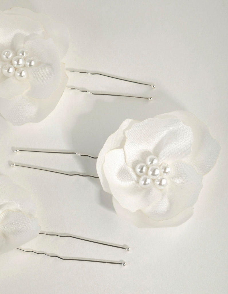 Fabric Pearl Flower Bun Pins