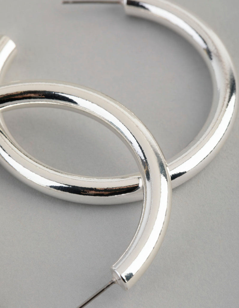 Silver Plated Brass Solid Classic Hoop Earrings
