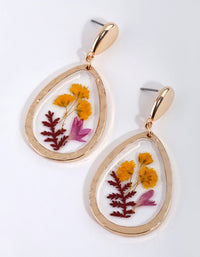 Gold Teardrop Trapped Flower Earrings - link has visual effect only