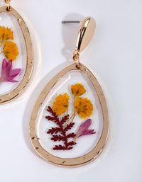 Gold Teardrop Trapped Flower Earrings - link has visual effect only