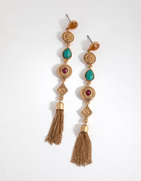 Antique Gold Long Chain Tassel Drop Earrings - link has visual effect only