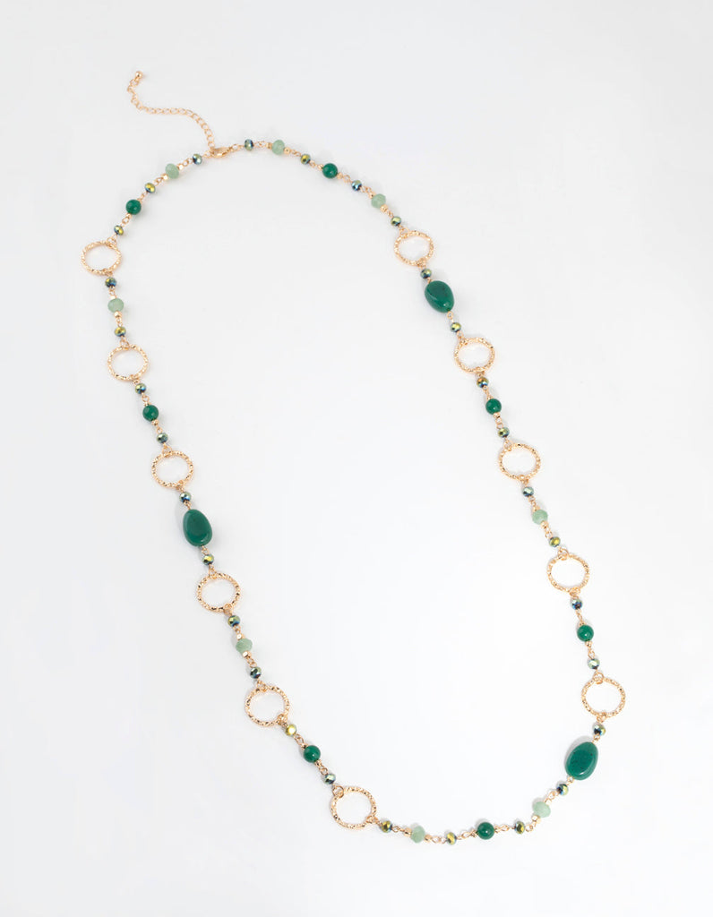 Gold & Green Crater Hoop & Bead Necklace