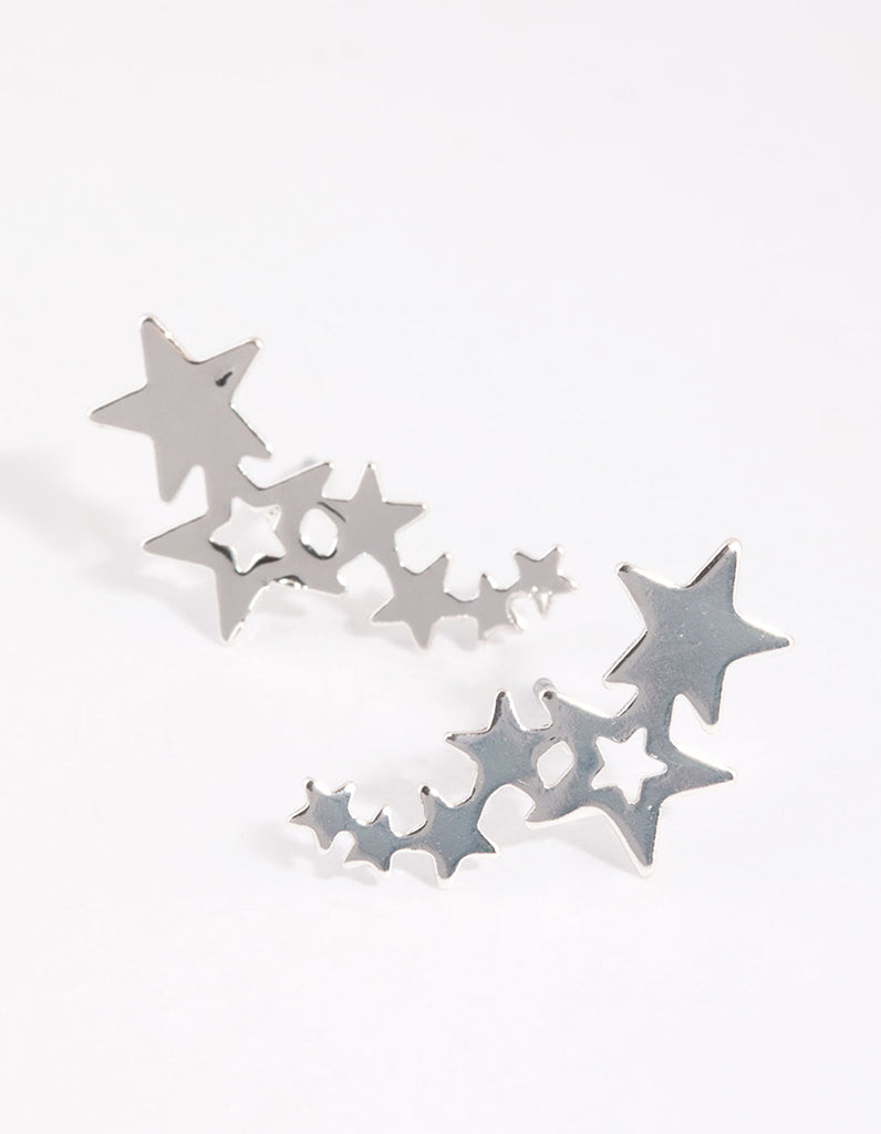 Silver Star Crawler Earrings