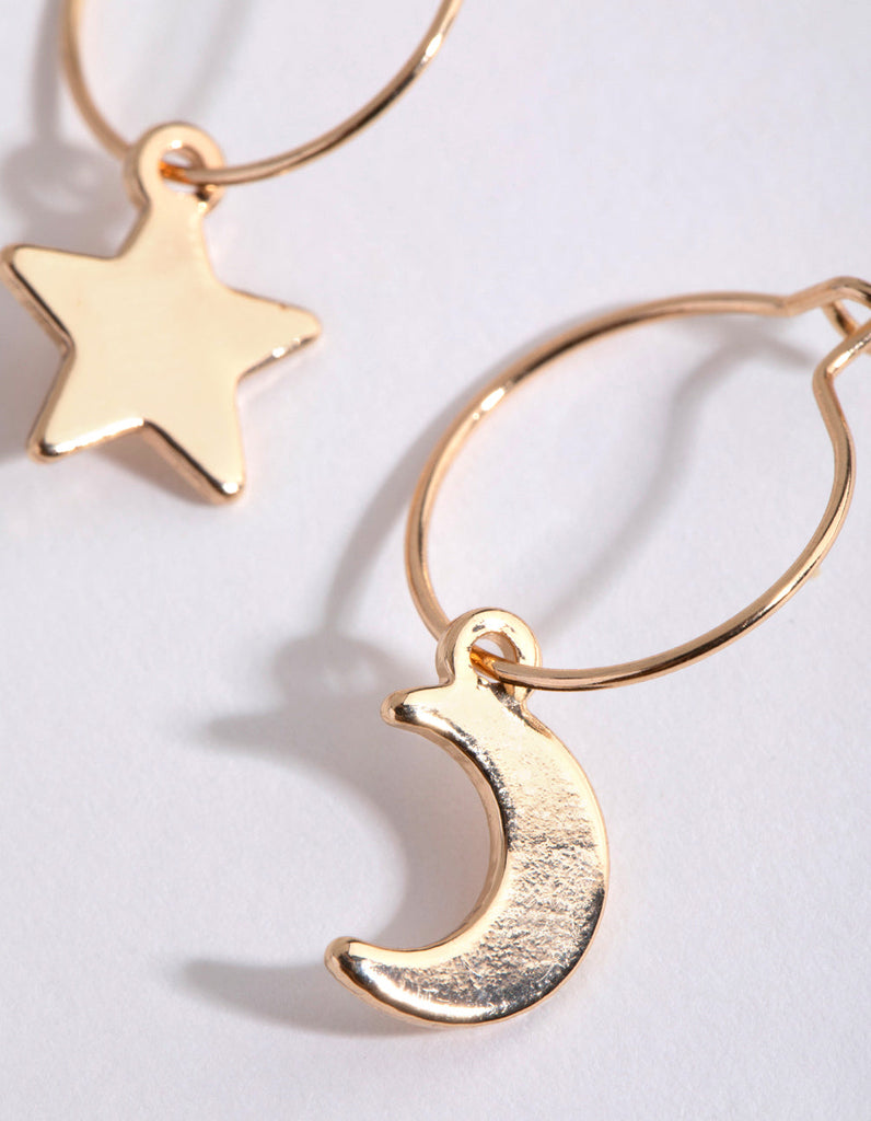 Gold Star & Moon Huggie Earrings