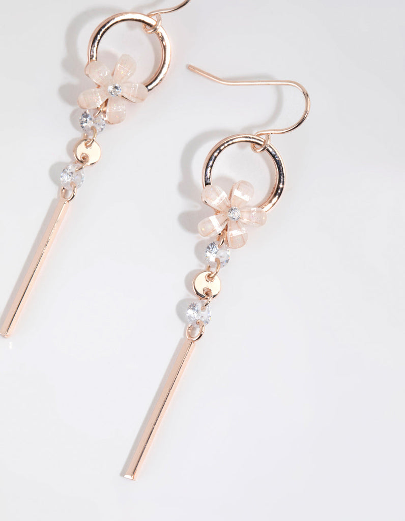 Rose Gold Delicate Flower Drop Earrings