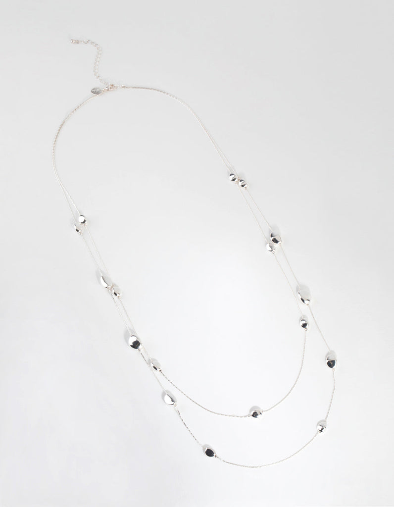 Silver Long Layered Station Necklace