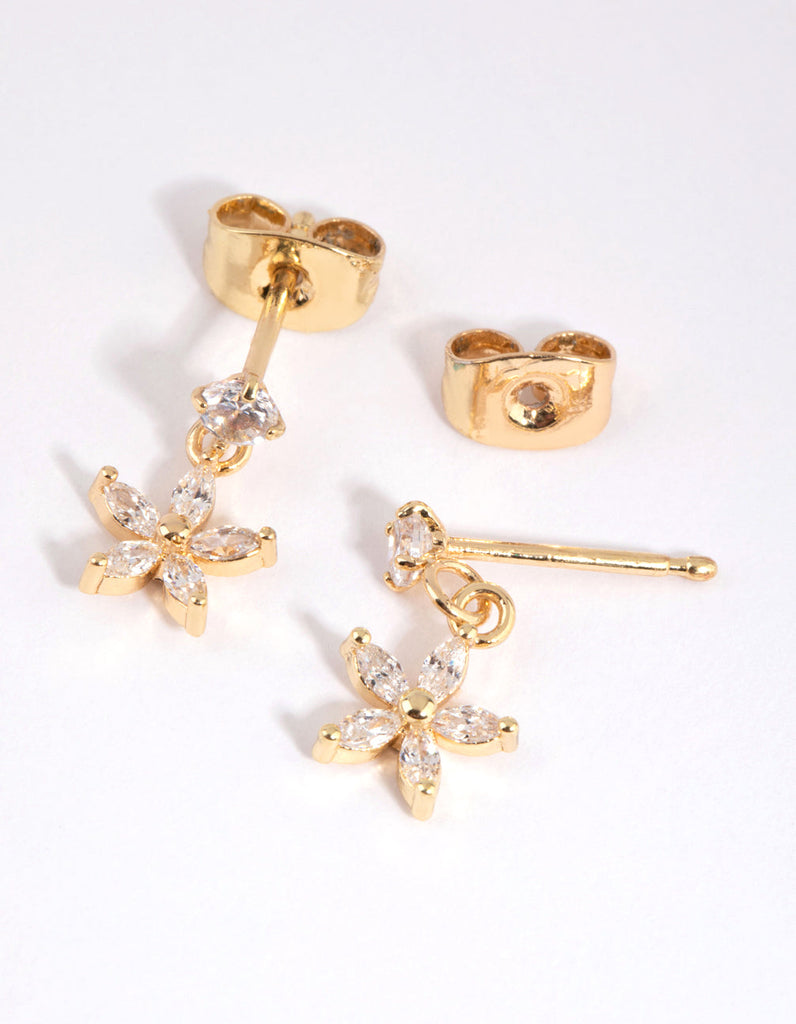 Gold Plated Surgical Steel Cubic Zirconia Flower Stud Earrings