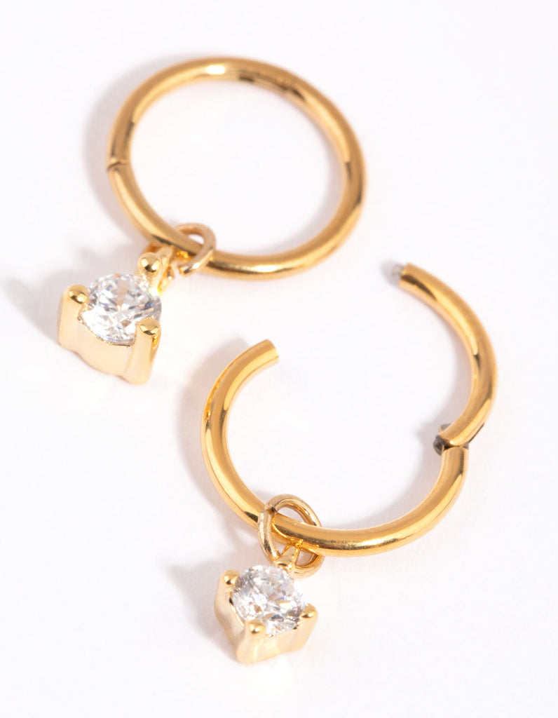 Gold Plated Surgical Steel Cubic Zirconia Charm Sleeper Earrings