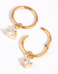 Gold Plated Surgical Steel Cubic Zirconia Charm Sleeper Earrings - link has visual effect only