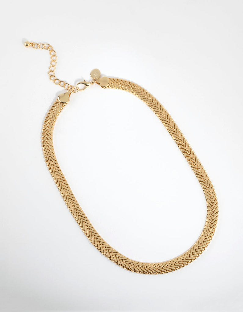 Gold Plated Flat Scaled Chain Necklace