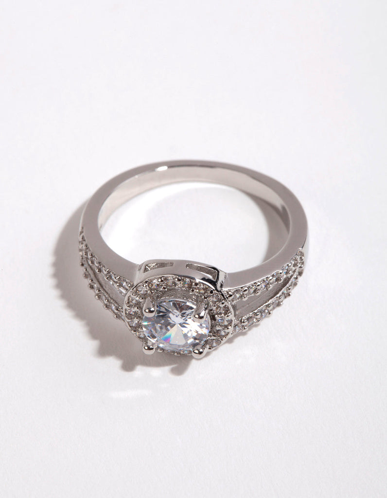 Silver Plated Cubic Zirconia Halo Ring