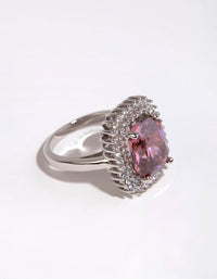 Rhodium Cushion Pink Cubic Zirconia Ring - link has visual effect only