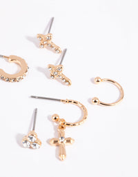 Gold Cross & Diamante Ear Cuff Stack 6-Pack - link has visual effect only