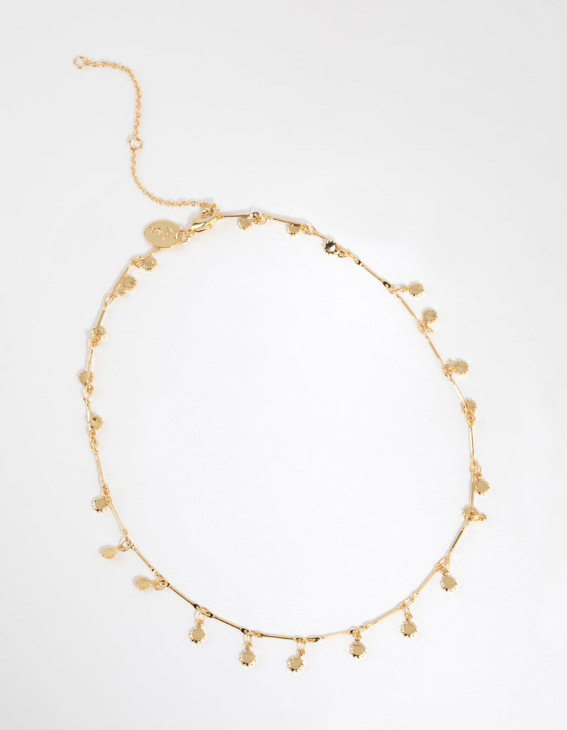 Gold Plated Disc Drop Necklace