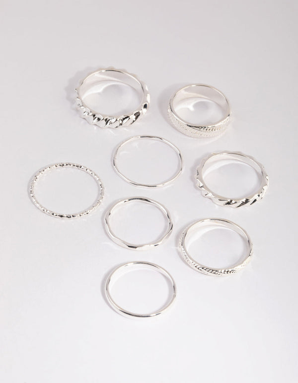Silver Mixed Texture Ring Pack