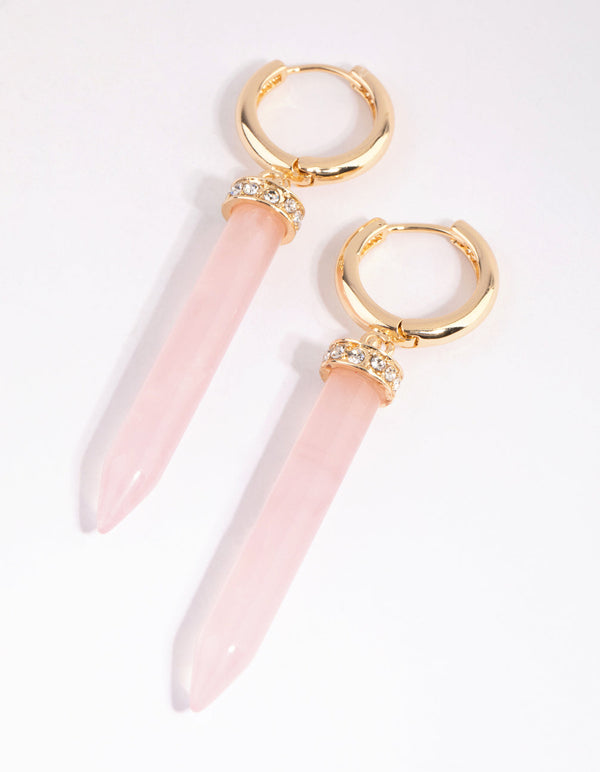 Gold Rose Quartz Shard Huggie Earrings