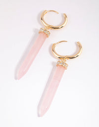 Gold Rose Quartz Shard Huggie Earrings - link has visual effect only