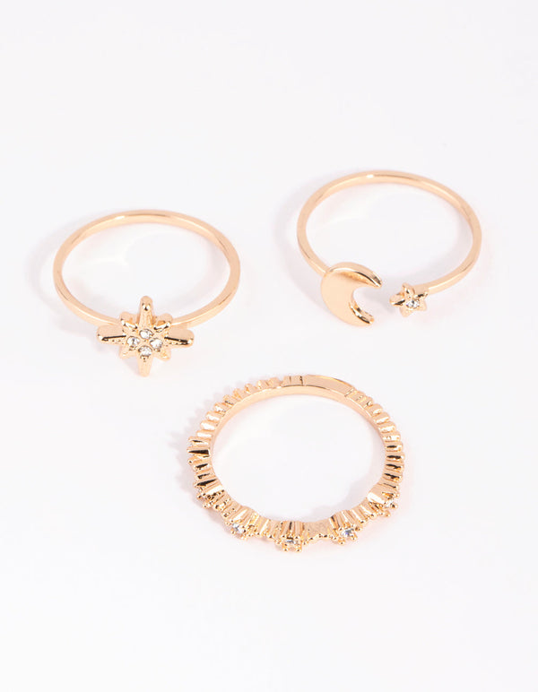 Gold Celestial Star Ring Stack