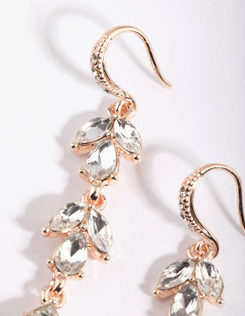 Rose Gold Navette Diamante Drop Earrings