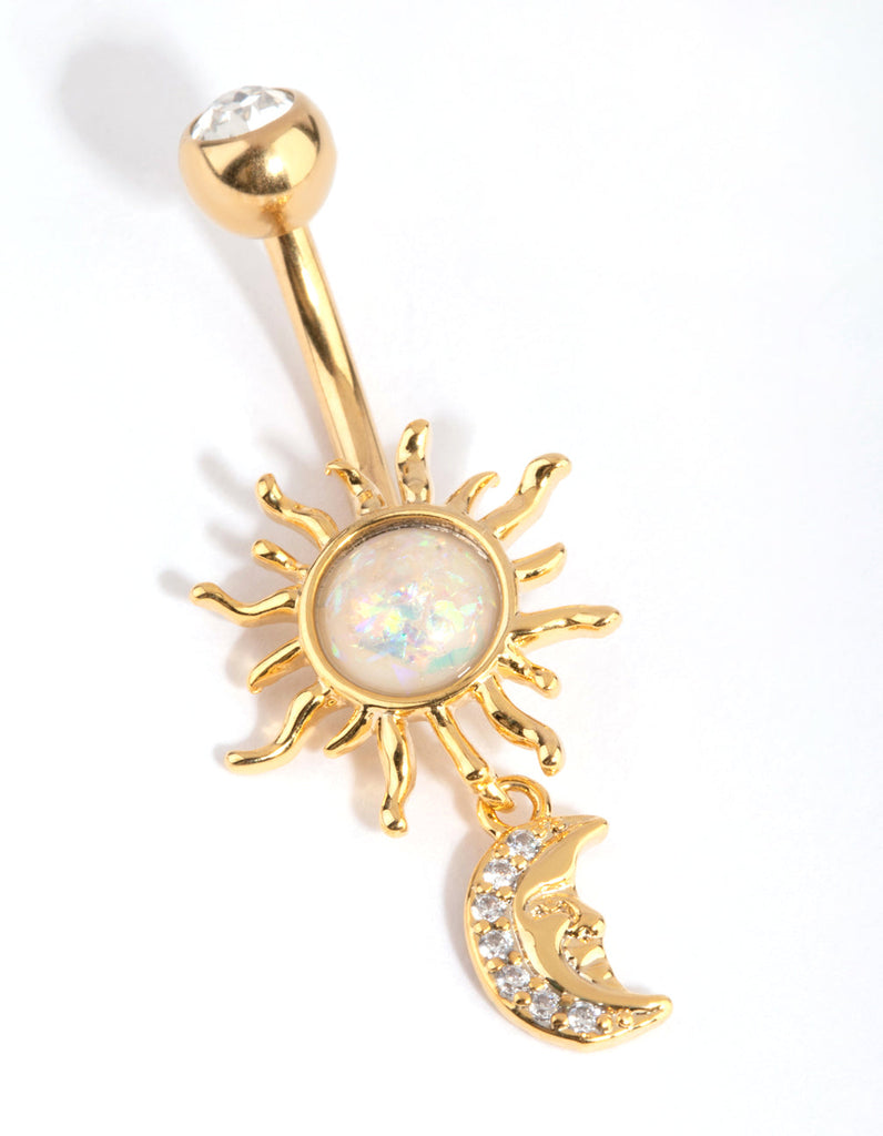 Gold Surgical Steel Sun & Moon Belly Bar