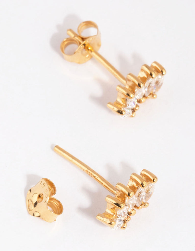 Gold Plated Sterling Silver Marquise Crown Stud Earrings