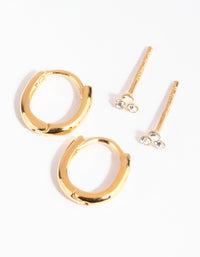 Gold Plated Sterling Silver Ball Stud & Huggie Earring Set - link has visual effect only