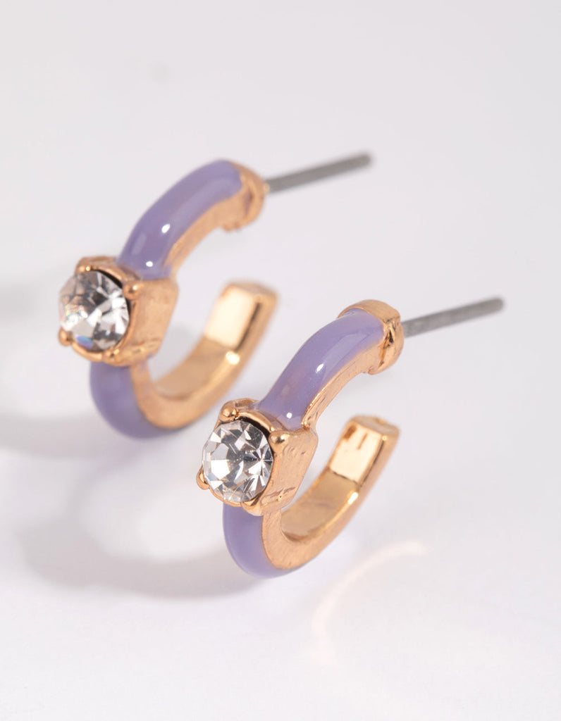 Purple Statement Diamante Huggie Earrings