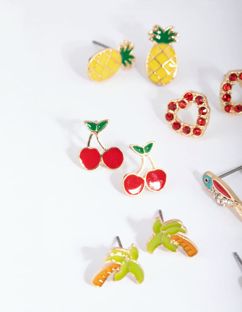 Gold Summer Fruit Stud Earring 8-Pack