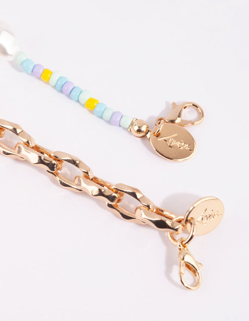 Gold Pearl Chain Fob Necklace