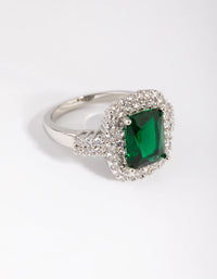 Rhodium Emerald Diamond Simulant Square Ring - link has visual effect only