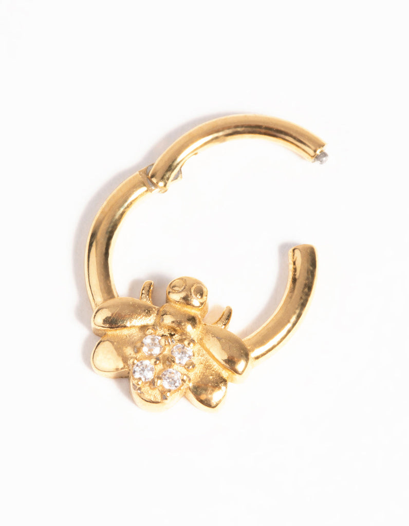 Gold-Plated Surgical Steel Bee Clicker Ring