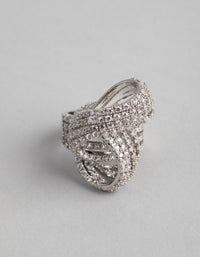 Rhodium Cubic Zirconia Cup Chain Knot Ring - link has visual effect only