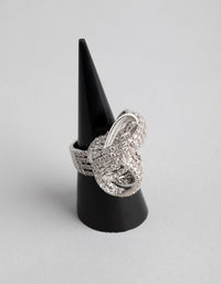 Rhodium Cubic Zirconia Cup Chain Knot Ring - link has visual effect only