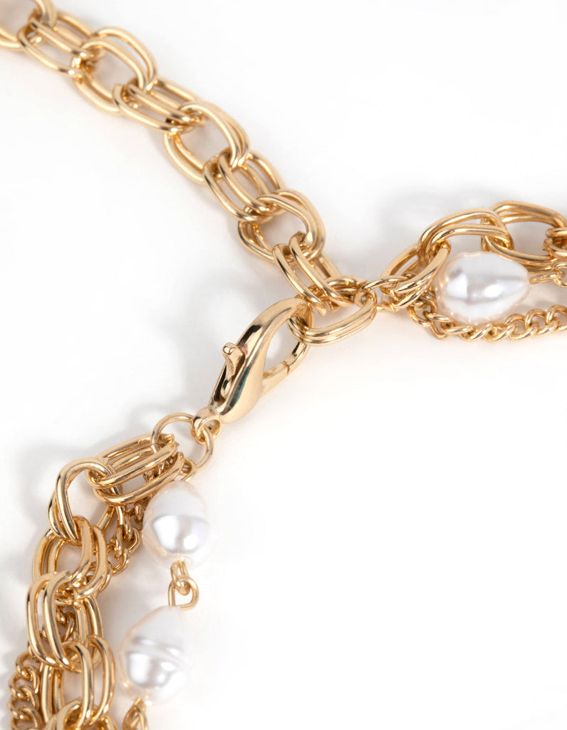 Gold Chain & Pearl Layered Belt
