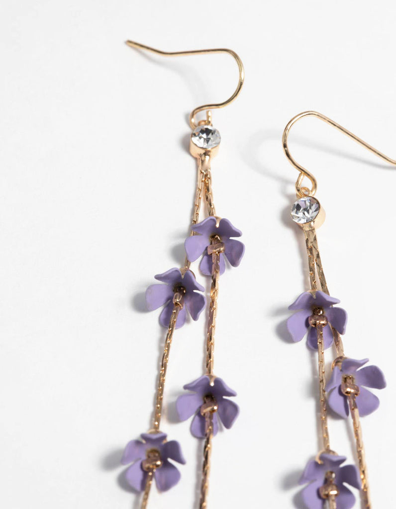 Gold & Lilac Flower Earrings