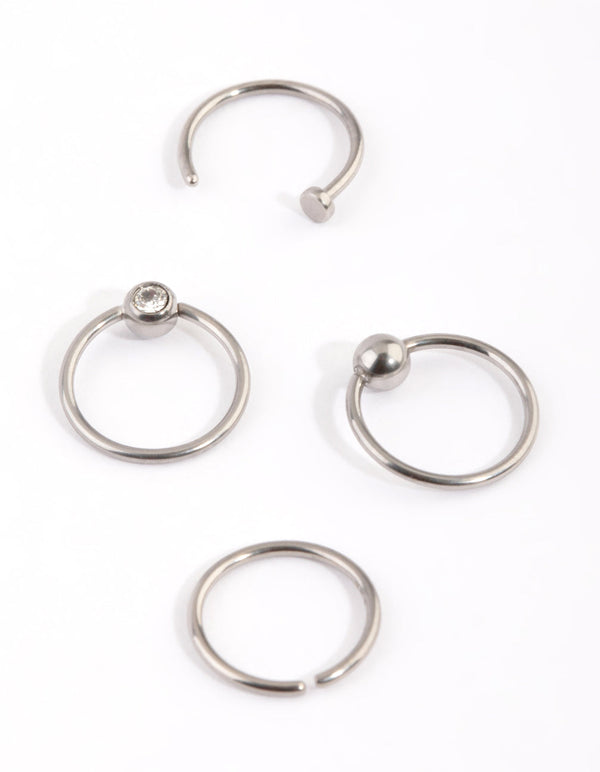 Titanium Mixed Nose Ring 4-Pack
