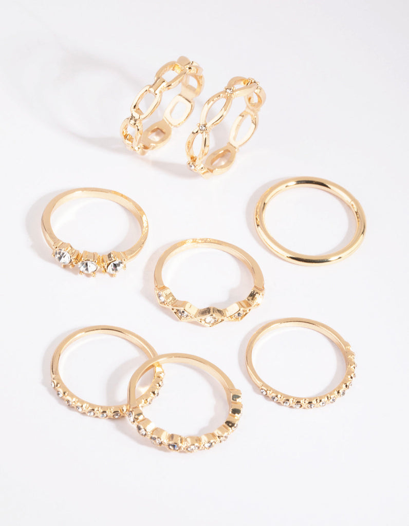 Gold Diamante Ring 8-Pack