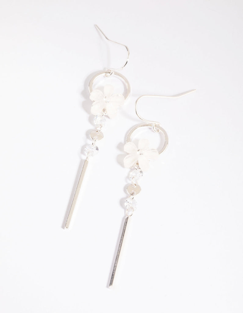 Silver Flower Drop Earrings