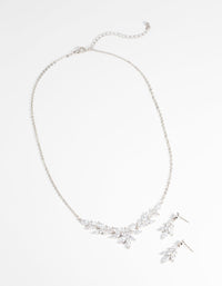 Rhodium Diamond Simulant Navette Necklace & Earrings Set - link has visual effect only