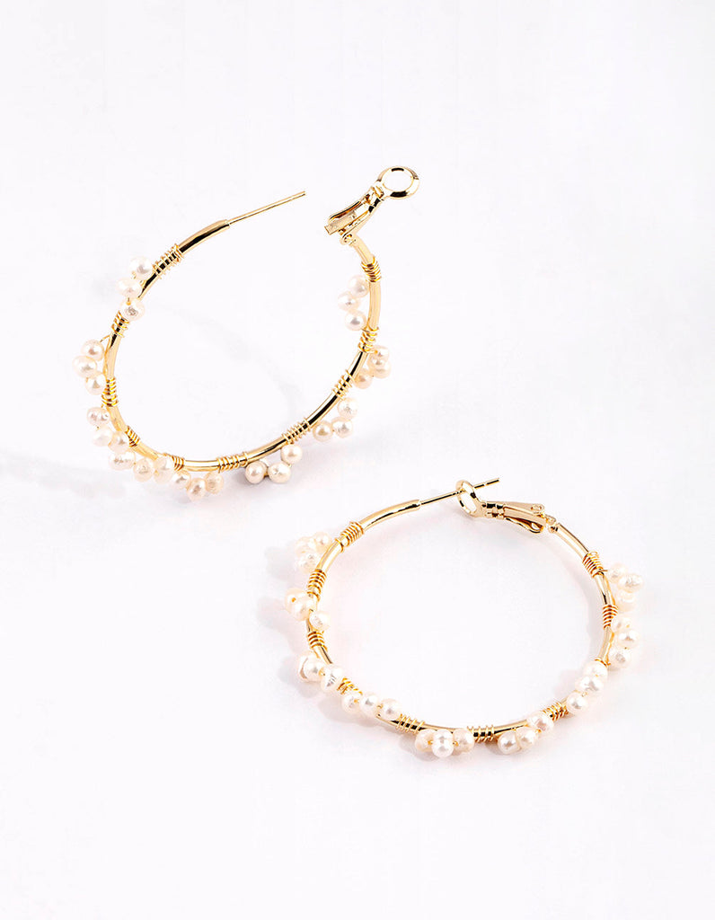 Gold Plated Hoop Earrings with Freshwater Pearls
