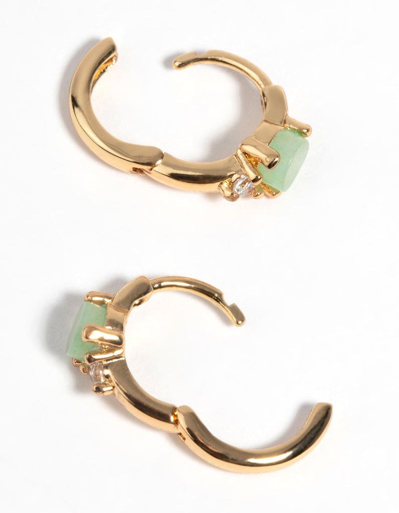 Gold Plated Huggie Hoop Earrings with Jade