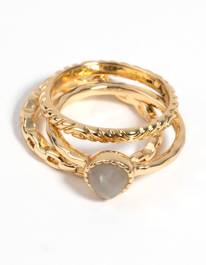 Gold Plated Ring Stack Pack with Labradorite