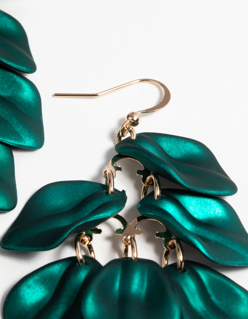 Green Pearlised Cascade Petal Earrings
