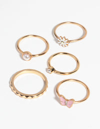 Pink Butterfly & Pearl Ring 5-Pack - link has visual effect only