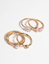 Pink Butterfly & Pearl Ring 5-Pack - link has visual effect only