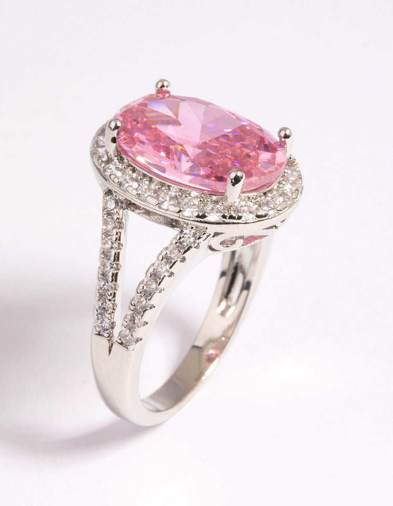 Rhodium Pink Cubic Zirconia Ring