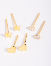 Gold Plated Sterling Silver Heart & Butterfly Stud Earring Pack - link has visual effect only