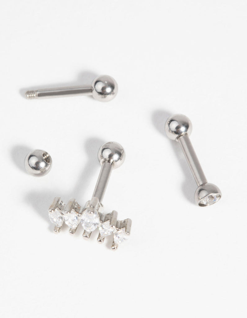 Surgical Steel Barbell Pack with Cubic Zirconia
