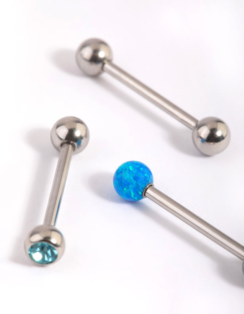 Surgical Steel Opal Tongue Ring Pack